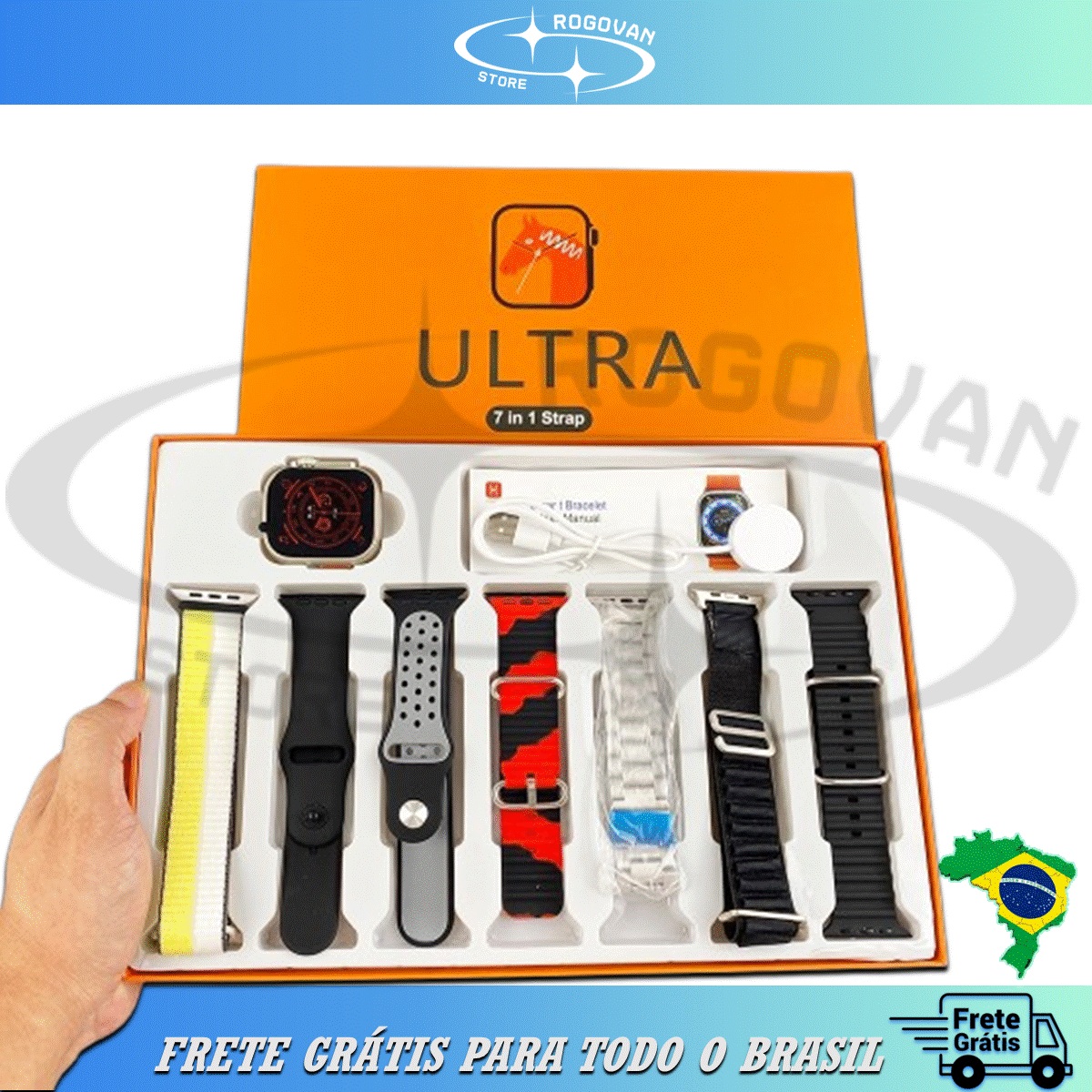 Smartwatch inteligente S900 Ultra 2.2hd com tela de amoled com 7 pulseiras