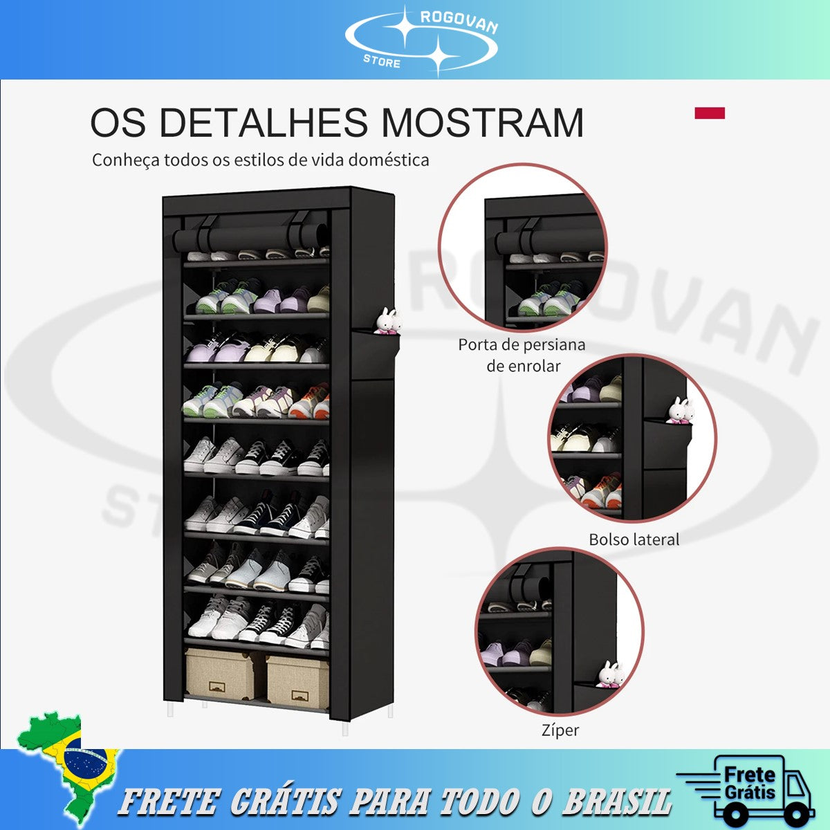 Sapateira com zíper para closet ou lavanderia, sapateira, organizador de bolsas, prateleira para sapatos, móveis para casa, prateleira